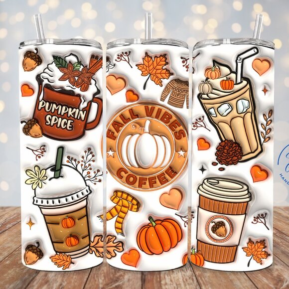 3D Fall Vibes Tumbler, 3D Coffee Tumbler, Fall Trave Mug, Latte Vibes Tumbler - Picture 1 of 7